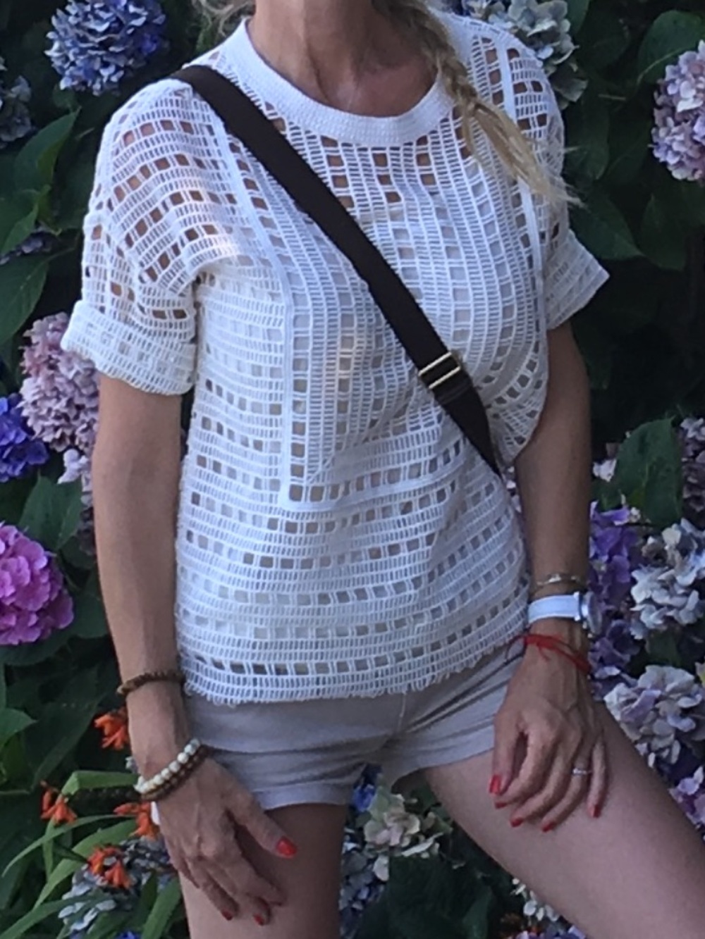Tory Burch Cream Crochet Open-Knit Tunic Top